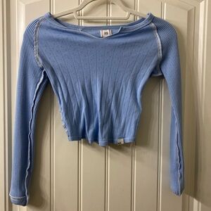 BDG Women's Light Blue Knit Long Sleeve Boat Neck Cropped Top Size S-P